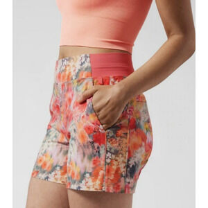Athleta Shorts Womens 6 Brooklyn Orange Floral Pull On Pockets Ribbed Waistband